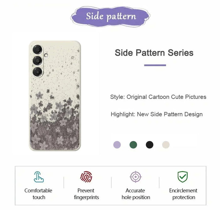 For Samsung Galaxy A16 5G  /  4G Case Grey Flowers Pattern Printing Straight Edge TPU Phone Back Cover - Beige - 2