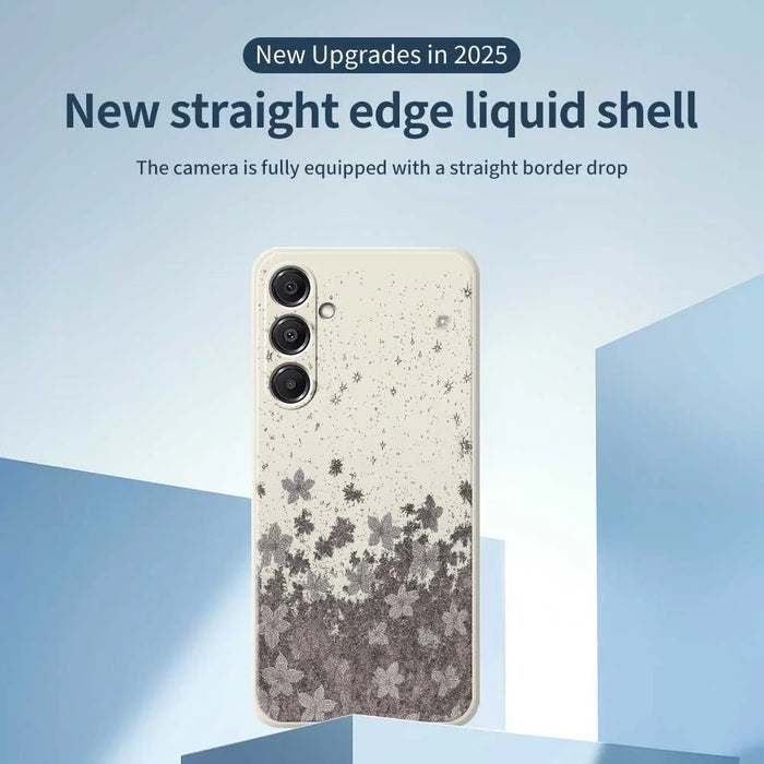 For Samsung Galaxy A16 5G  /  4G Case Grey Flowers Pattern Printing Straight Edge TPU Phone Back Cover - Beige - 3
