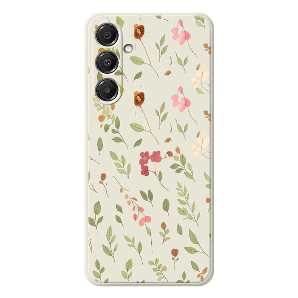 For Samsung Galaxy A16 5G  /  4G Case Small Flower Leaves Pattern Printing Straight Edge TPU Phone Back Cover - Beige - 1