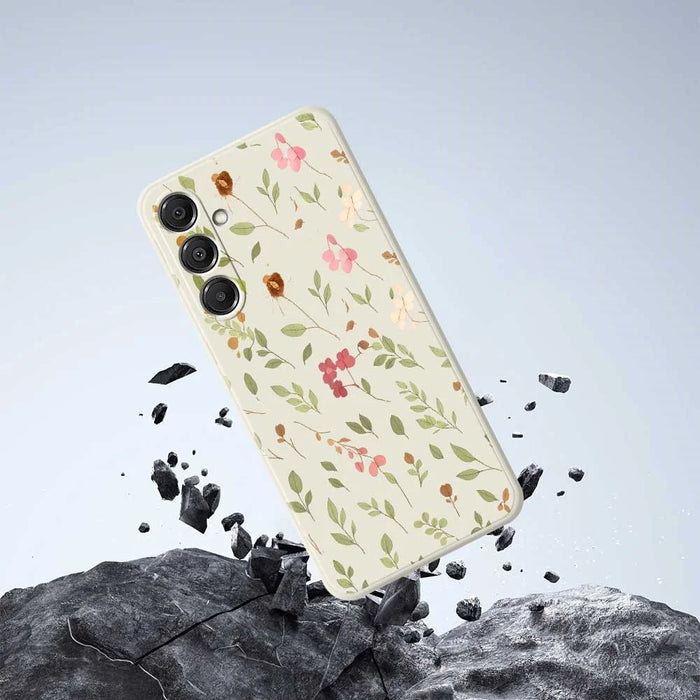 For Samsung Galaxy A16 5G  /  4G Case Small Flower Leaves Pattern Printing Straight Edge TPU Phone Back Cover - Beige - 7