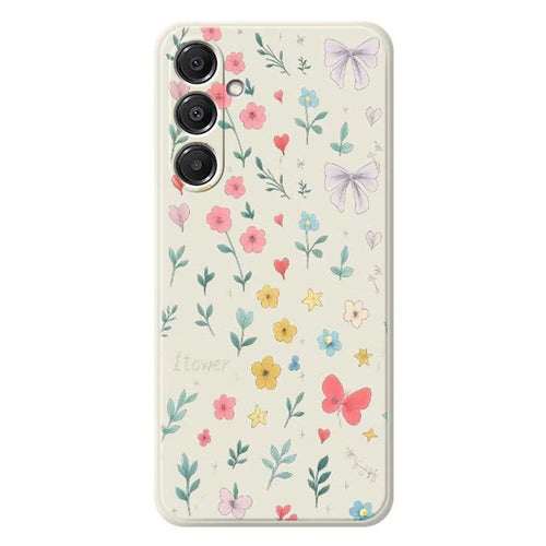 For Samsung Galaxy A16 5G  /  4G Case Floral Bow Pattern Printing Straight Edge TPU Phone Back Cover - Beige - 1