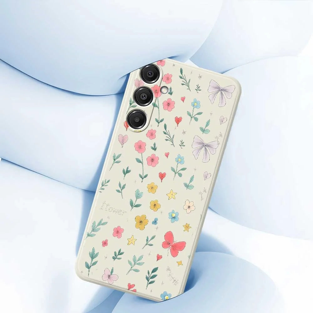 For Samsung Galaxy A16 5G  /  4G Case Floral Bow Pattern Printing Straight Edge TPU Phone Back Cover - Beige - 5