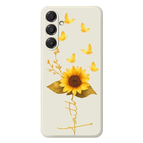For Samsung Galaxy A16 5G  /  4G Case Golden Butterfly Sunflower Pattern Printing Straight Edge TPU Phone Back Cover - Beige - 1