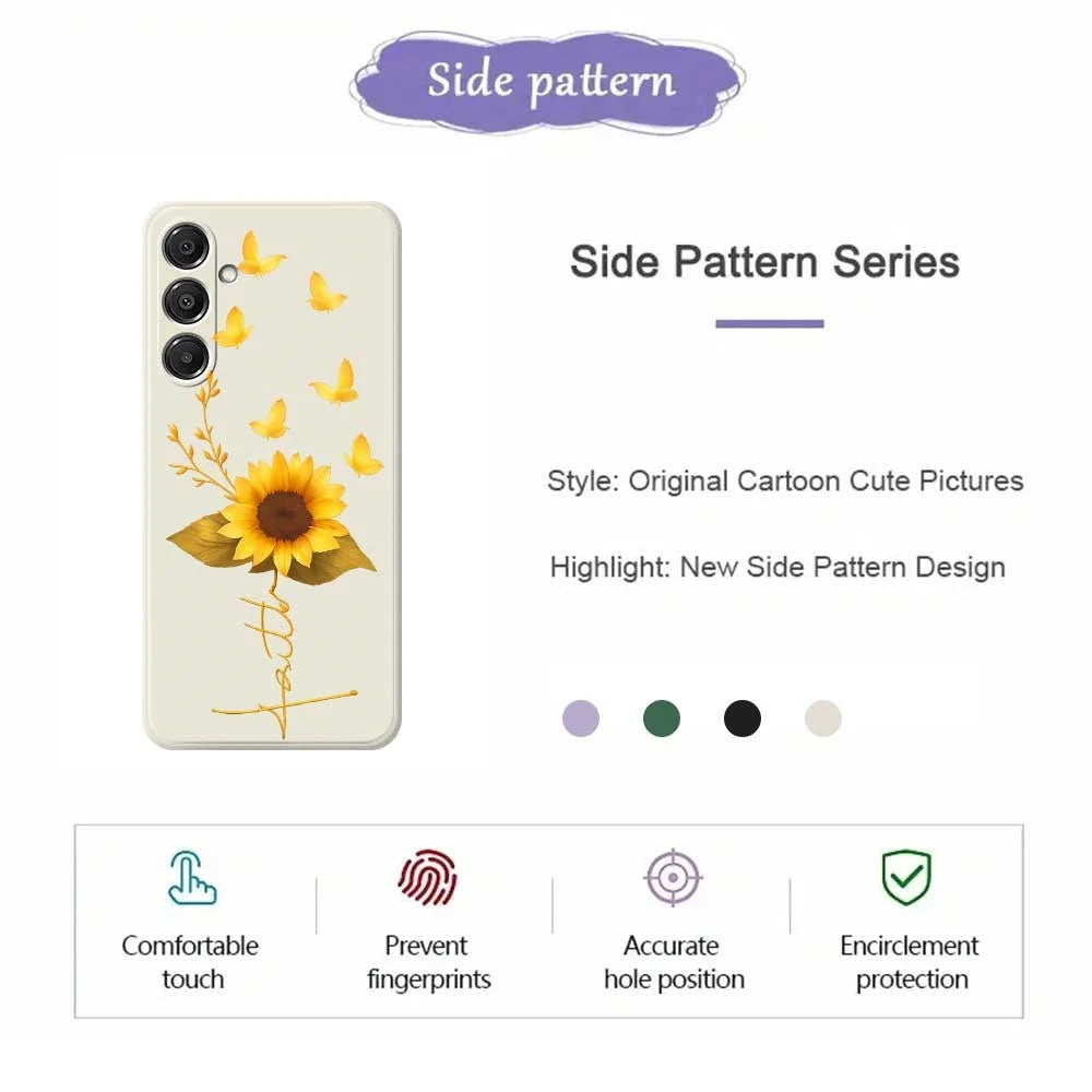 For Samsung Galaxy A16 5G  /  4G Case Golden Butterfly Sunflower Pattern Printing Straight Edge TPU Phone Back Cover - Beige - 2