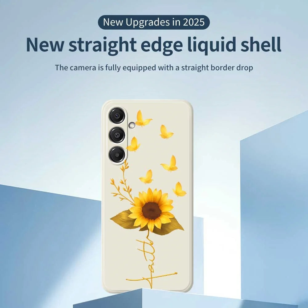 For Samsung Galaxy A16 5G  /  4G Case Golden Butterfly Sunflower Pattern Printing Straight Edge TPU Phone Back Cover - Beige - 3