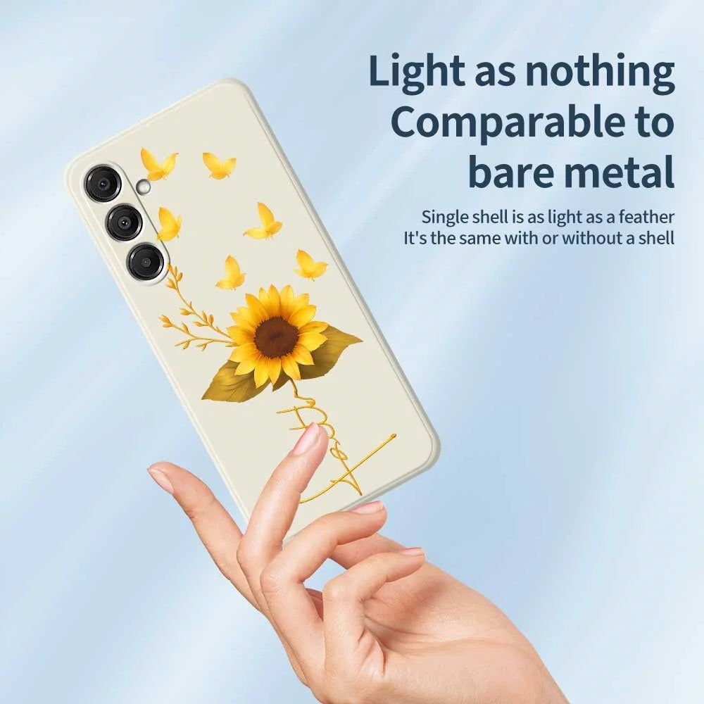 For Samsung Galaxy A16 5G  /  4G Case Golden Butterfly Sunflower Pattern Printing Straight Edge TPU Phone Back Cover - Beige - 4