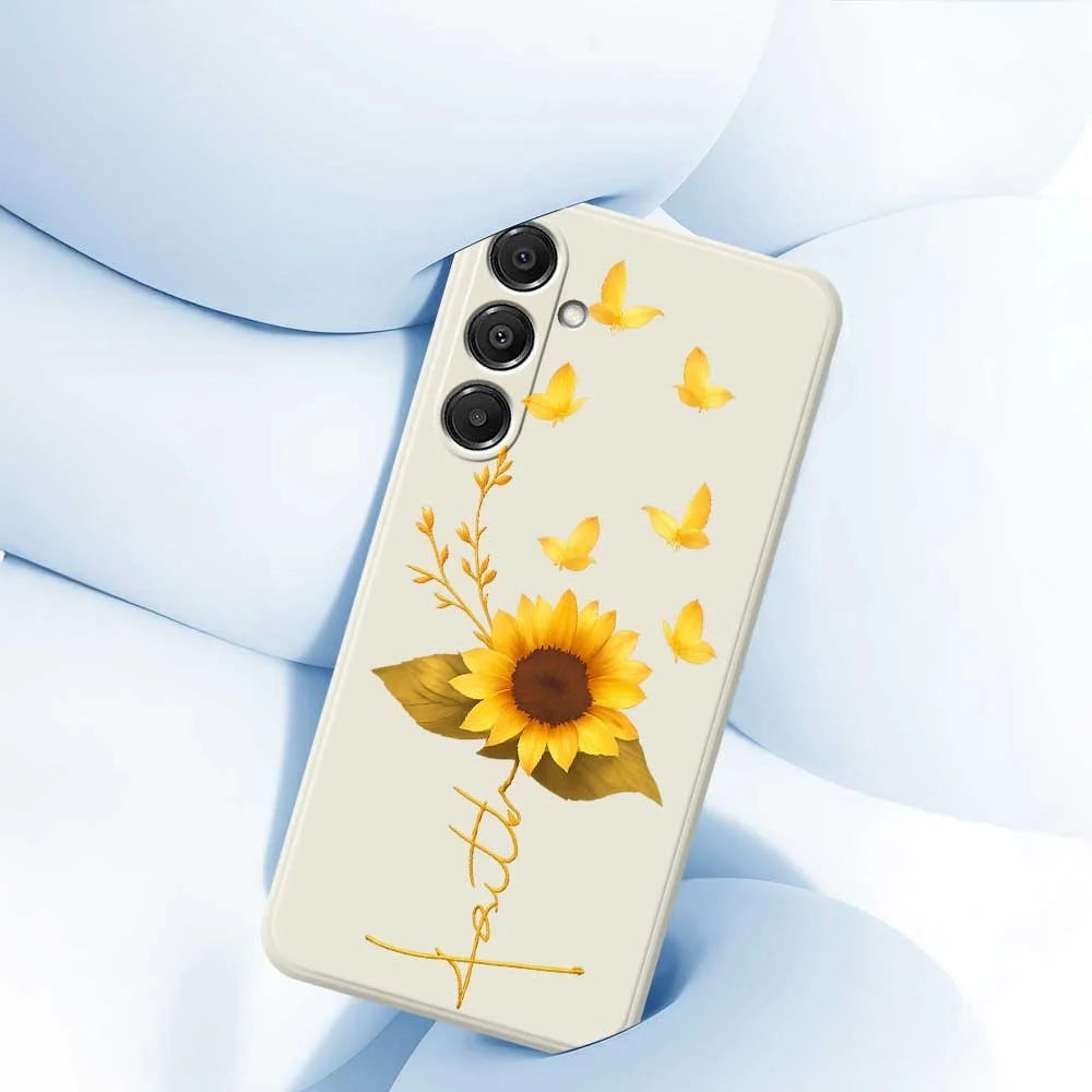 For Samsung Galaxy A16 5G  /  4G Case Golden Butterfly Sunflower Pattern Printing Straight Edge TPU Phone Back Cover - Beige - 5
