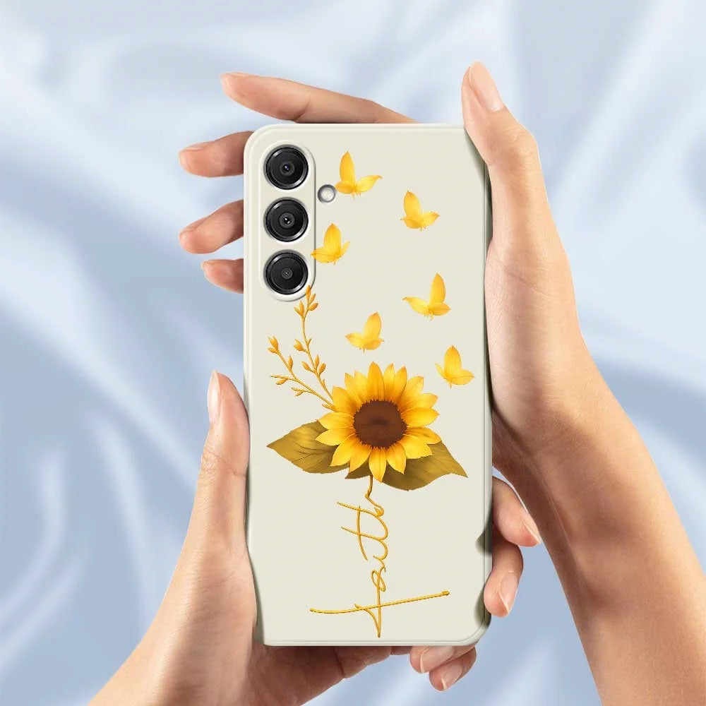For Samsung Galaxy A16 5G  /  4G Case Golden Butterfly Sunflower Pattern Printing Straight Edge TPU Phone Back Cover - Beige - 6