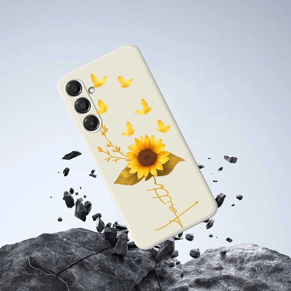 For Samsung Galaxy A16 5G  /  4G Case Golden Butterfly Sunflower Pattern Printing Straight Edge TPU Phone Back Cover - Beige - 7