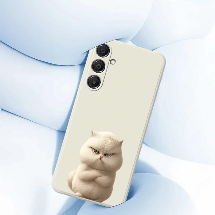 For Samsung Galaxy A16 5G  /  4G Case Angry Cat Pattern Printing Straight Edge TPU Phone Back Cover - Beige - 5