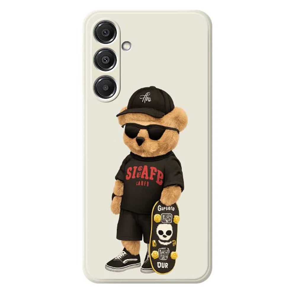 For Samsung Galaxy A16 5G  /  4G Case Cool Bear Pattern Printing Straight Edge TPU Phone Back Cover - Beige - 1
