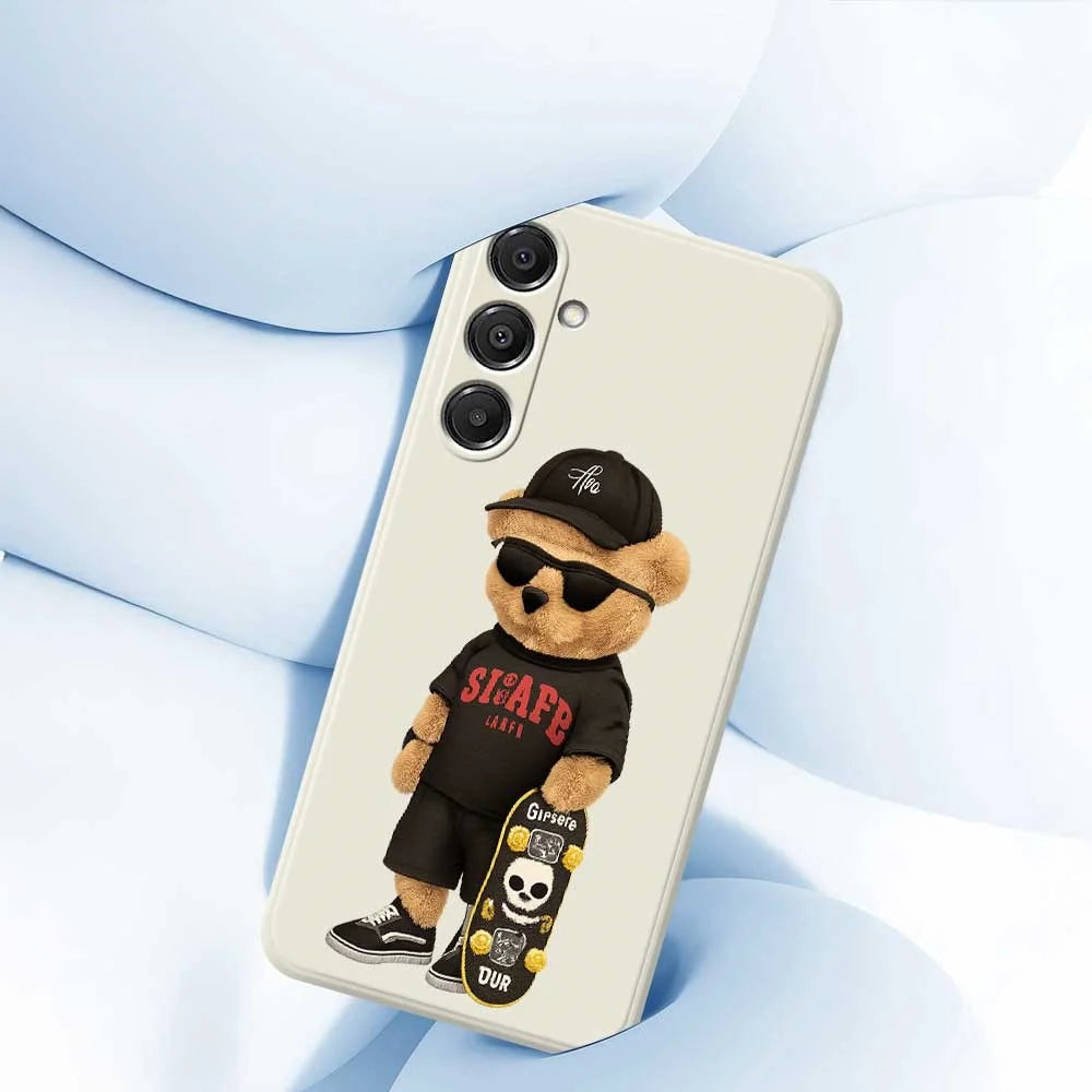 For Samsung Galaxy A16 5G  /  4G Case Cool Bear Pattern Printing Straight Edge TPU Phone Back Cover - Beige - 5