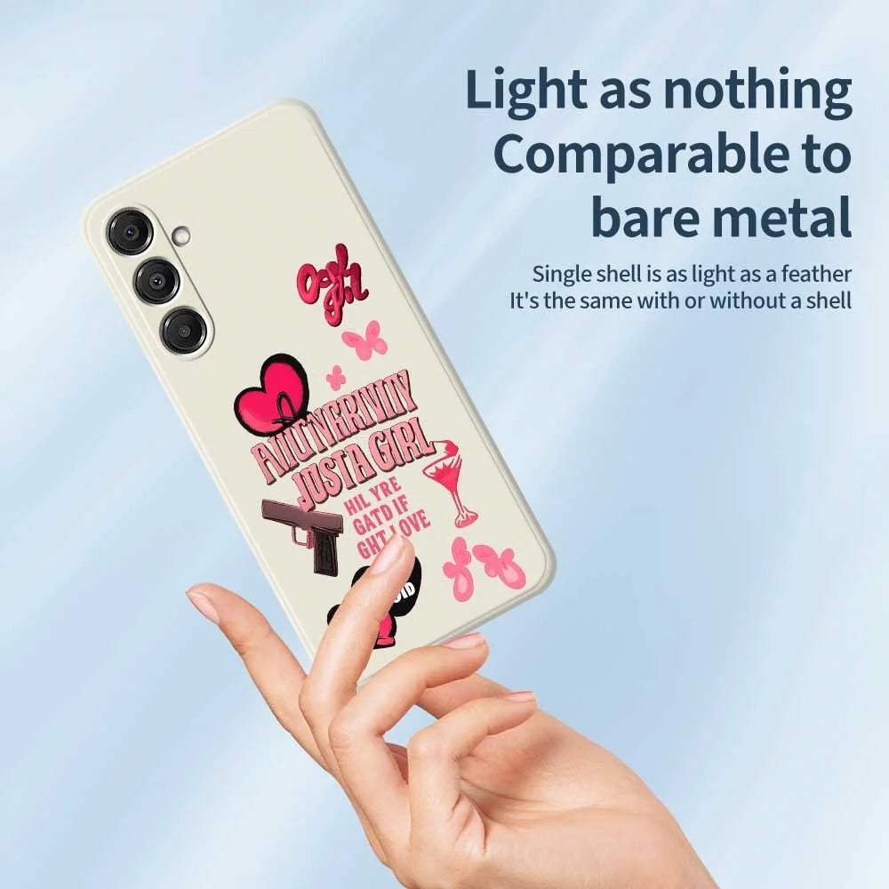 For Samsung Galaxy A16 5G  /  4G Case Pink Elements Pattern Printing Straight Edge TPU Phone Back Cover - Beige - 4