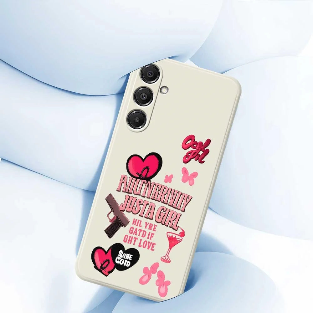 For Samsung Galaxy A16 5G  /  4G Case Pink Elements Pattern Printing Straight Edge TPU Phone Back Cover - Beige - 5