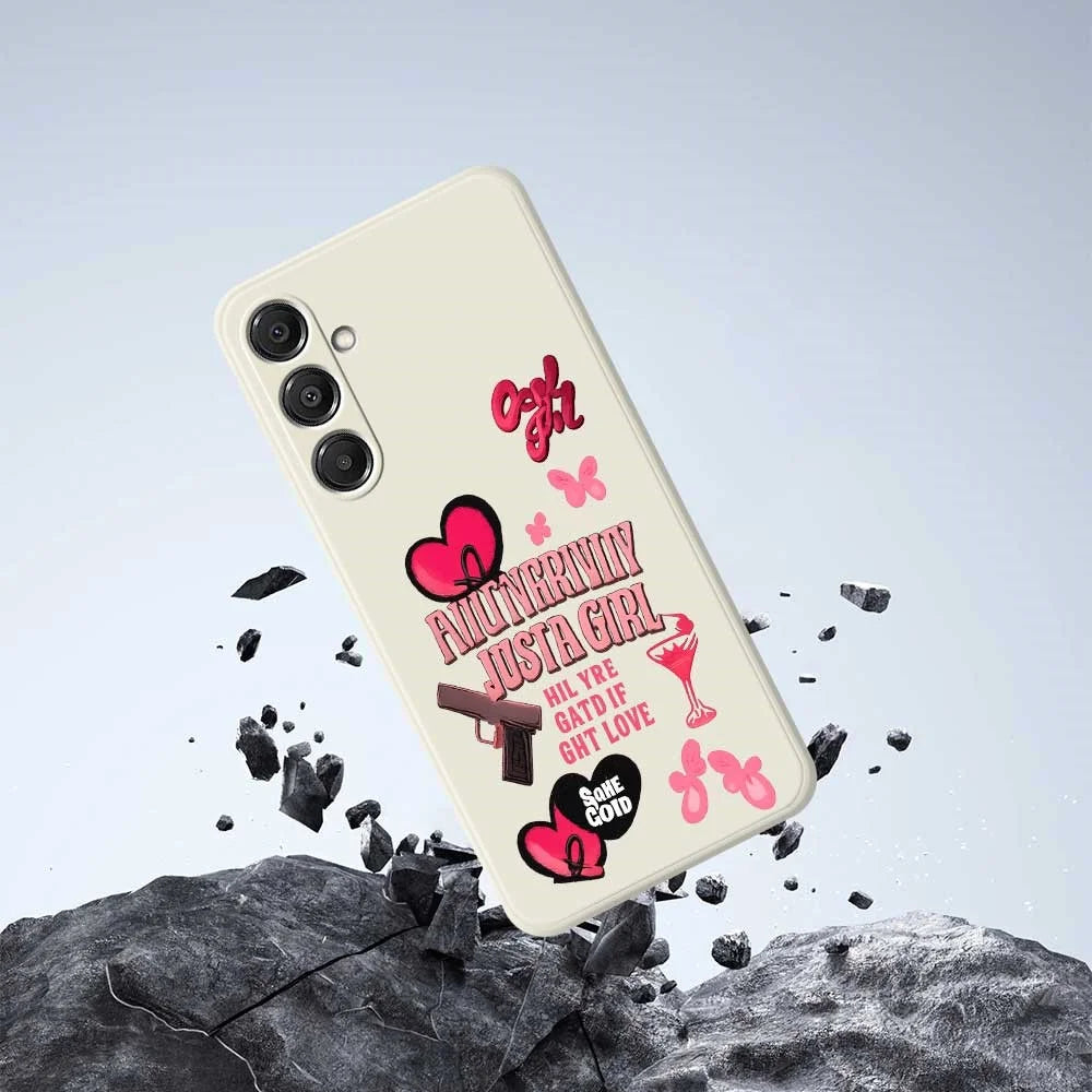 For Samsung Galaxy A16 5G  /  4G Case Pink Elements Pattern Printing Straight Edge TPU Phone Back Cover - Beige - 7