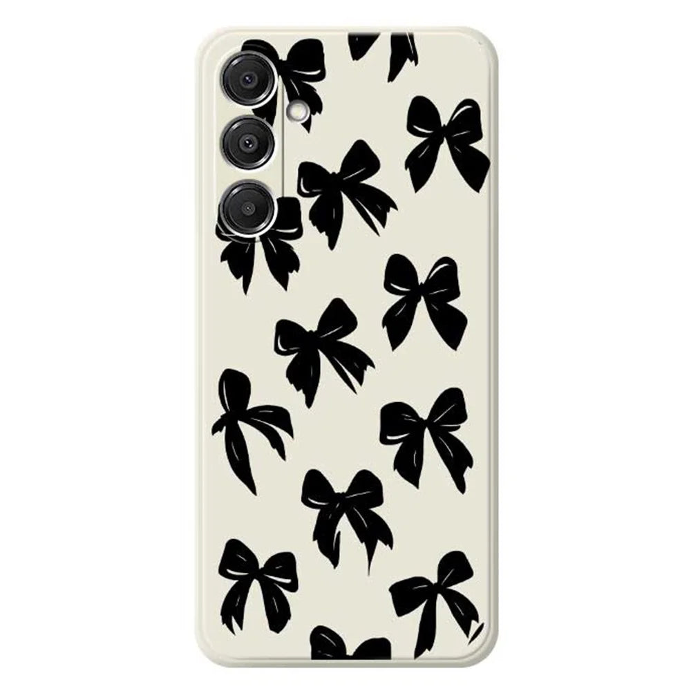 For Samsung Galaxy A16 5G  /  4G Case Black Bow Pattern Printing Straight Edge TPU Phone Back Cover - Beige - 1