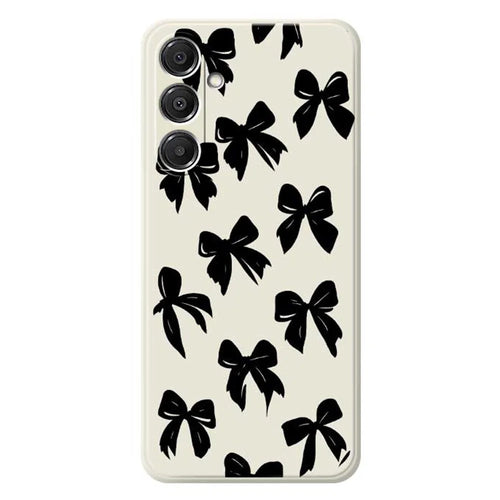 For Samsung Galaxy A16 5G  /  4G Case Black Bow Pattern Printing Straight Edge TPU Phone Back Cover - Beige - 1