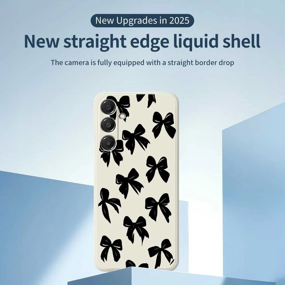 For Samsung Galaxy A16 5G  /  4G Case Black Bow Pattern Printing Straight Edge TPU Phone Back Cover - Beige - 3