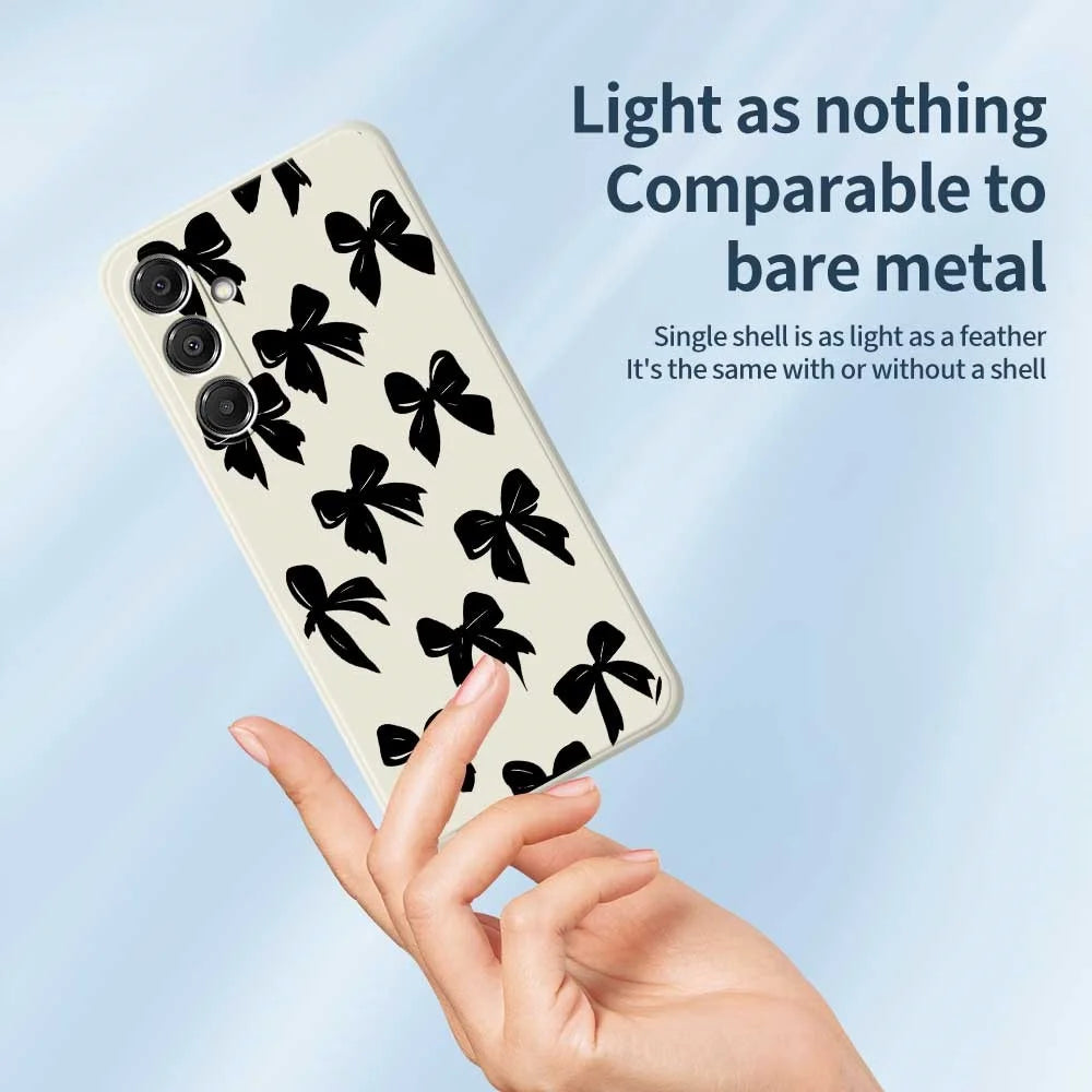 For Samsung Galaxy A16 5G  /  4G Case Black Bow Pattern Printing Straight Edge TPU Phone Back Cover - Beige - 4