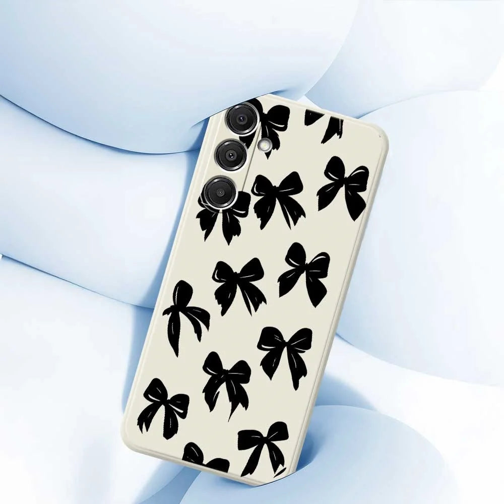For Samsung Galaxy A16 5G  /  4G Case Black Bow Pattern Printing Straight Edge TPU Phone Back Cover - Beige - 5