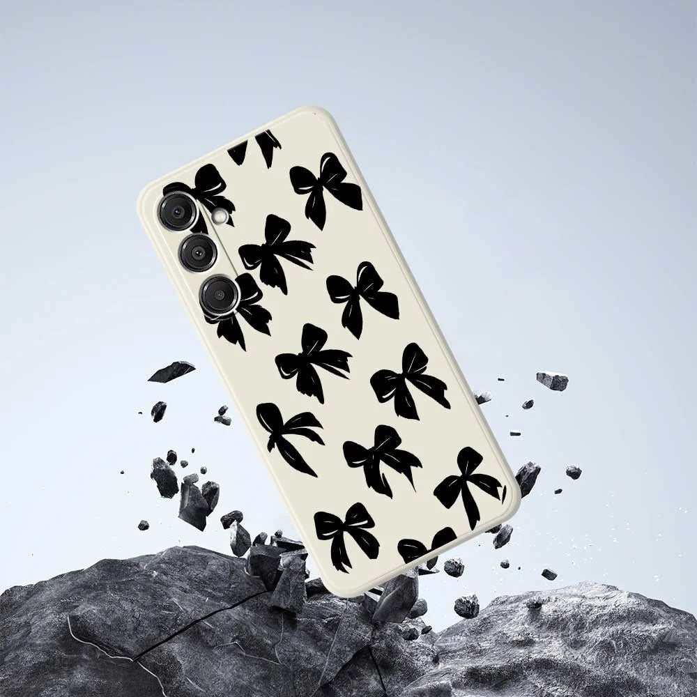 For Samsung Galaxy A16 5G  /  4G Case Black Bow Pattern Printing Straight Edge TPU Phone Back Cover - Beige - 7