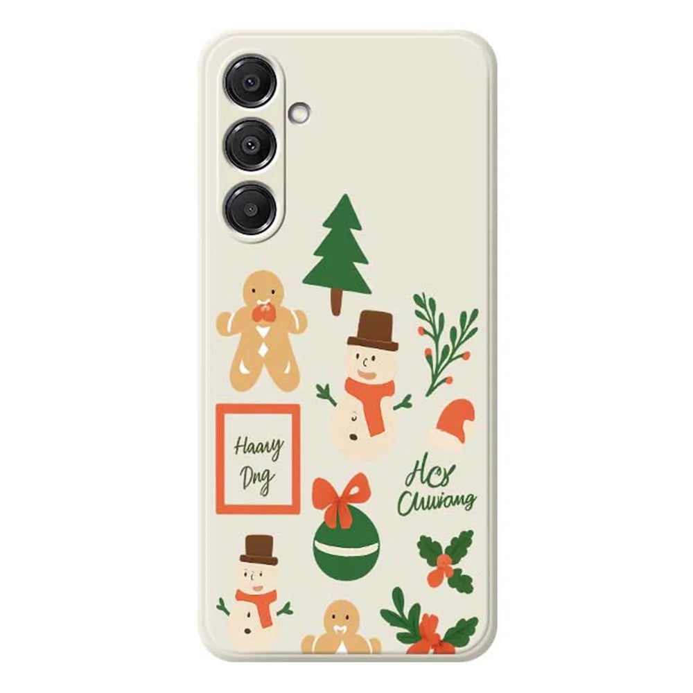 For Samsung Galaxy A16 5G  /  4G Case Christmas Snowman Pattern Printing Straight Edge TPU Phone Back Cover - Beige - 1