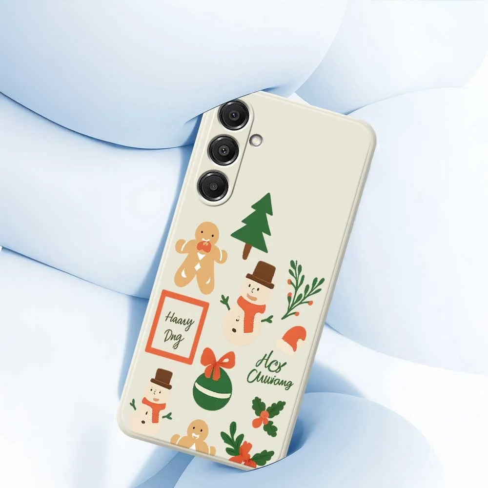 For Samsung Galaxy A16 5G  /  4G Case Christmas Snowman Pattern Printing Straight Edge TPU Phone Back Cover - Beige - 5
