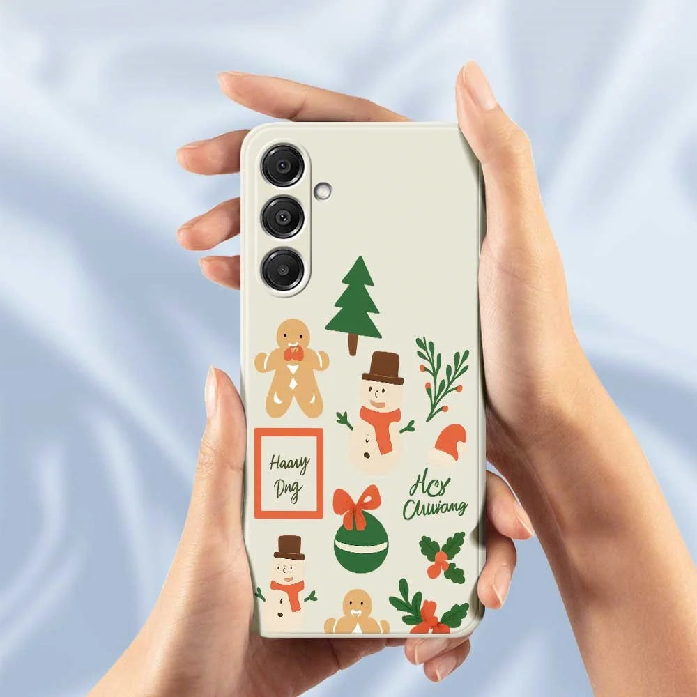 For Samsung Galaxy A16 5G  /  4G Case Christmas Snowman Pattern Printing Straight Edge TPU Phone Back Cover - Beige - 6