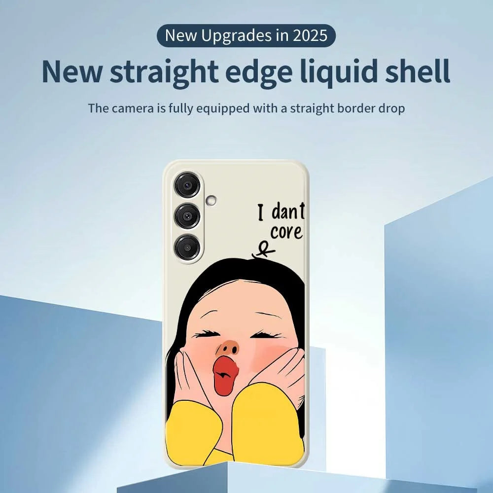 For Samsung Galaxy A16 5G  /  4G Case Girl Holding Face Pattern Printing Straight Edge TPU Phone Back Cover - Beige - 3