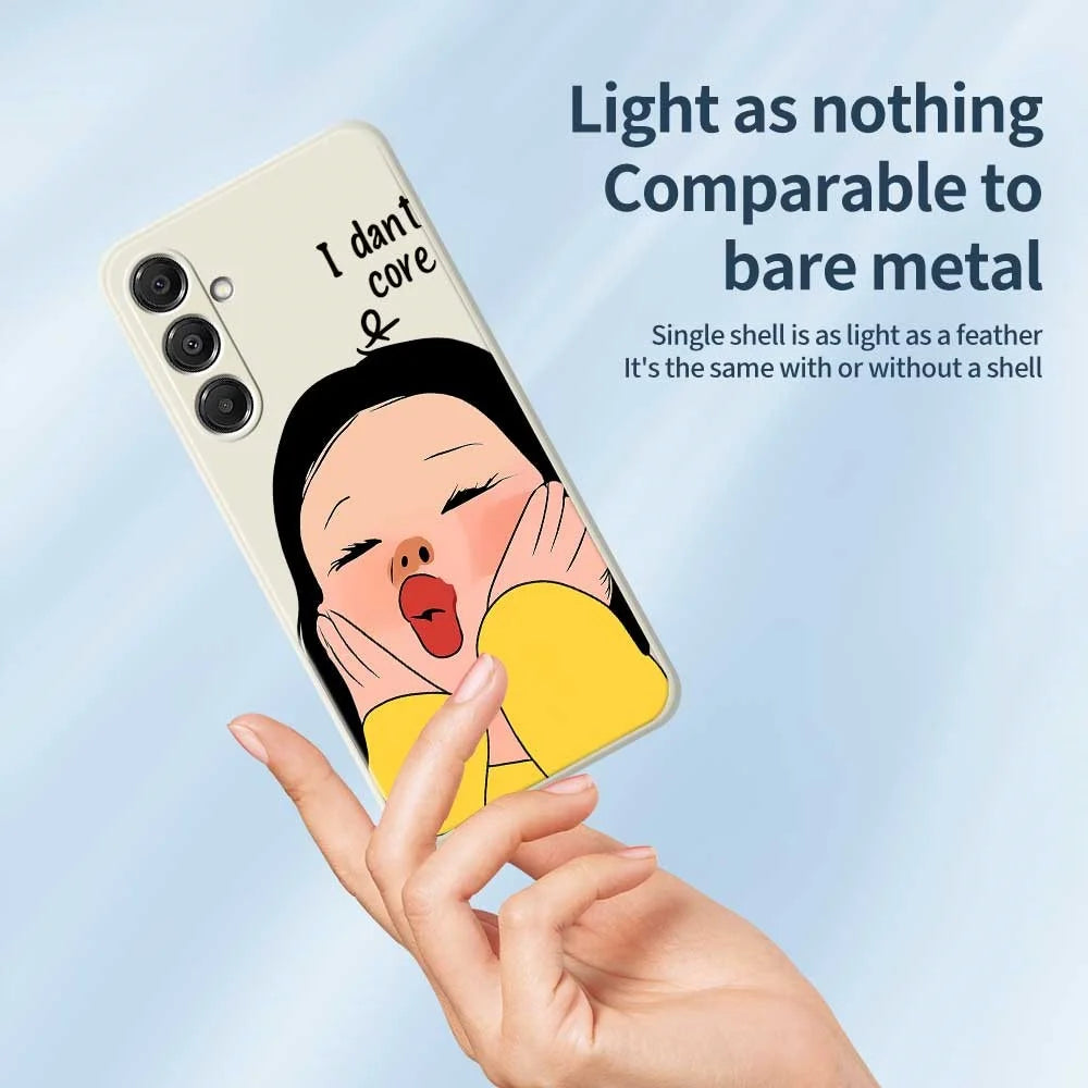 For Samsung Galaxy A16 5G  /  4G Case Girl Holding Face Pattern Printing Straight Edge TPU Phone Back Cover - Beige - 4