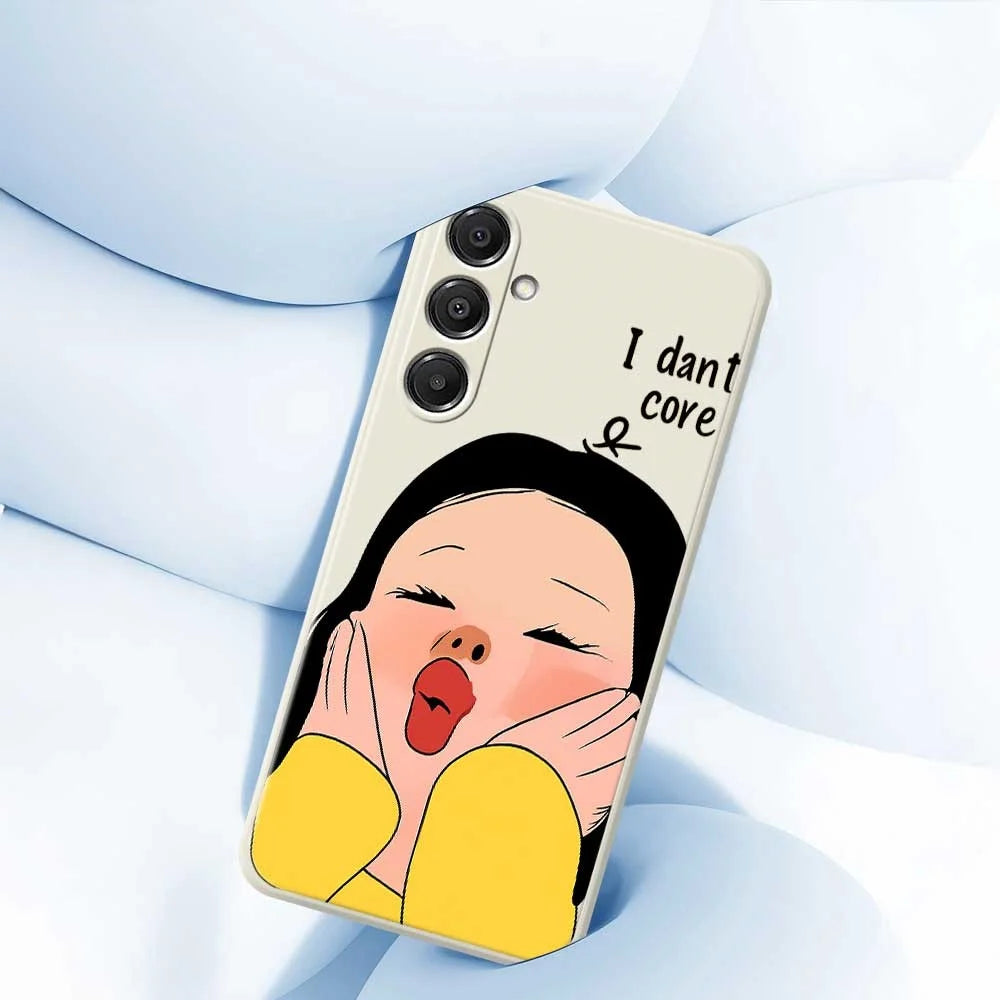 For Samsung Galaxy A16 5G  /  4G Case Girl Holding Face Pattern Printing Straight Edge TPU Phone Back Cover - Beige - 5