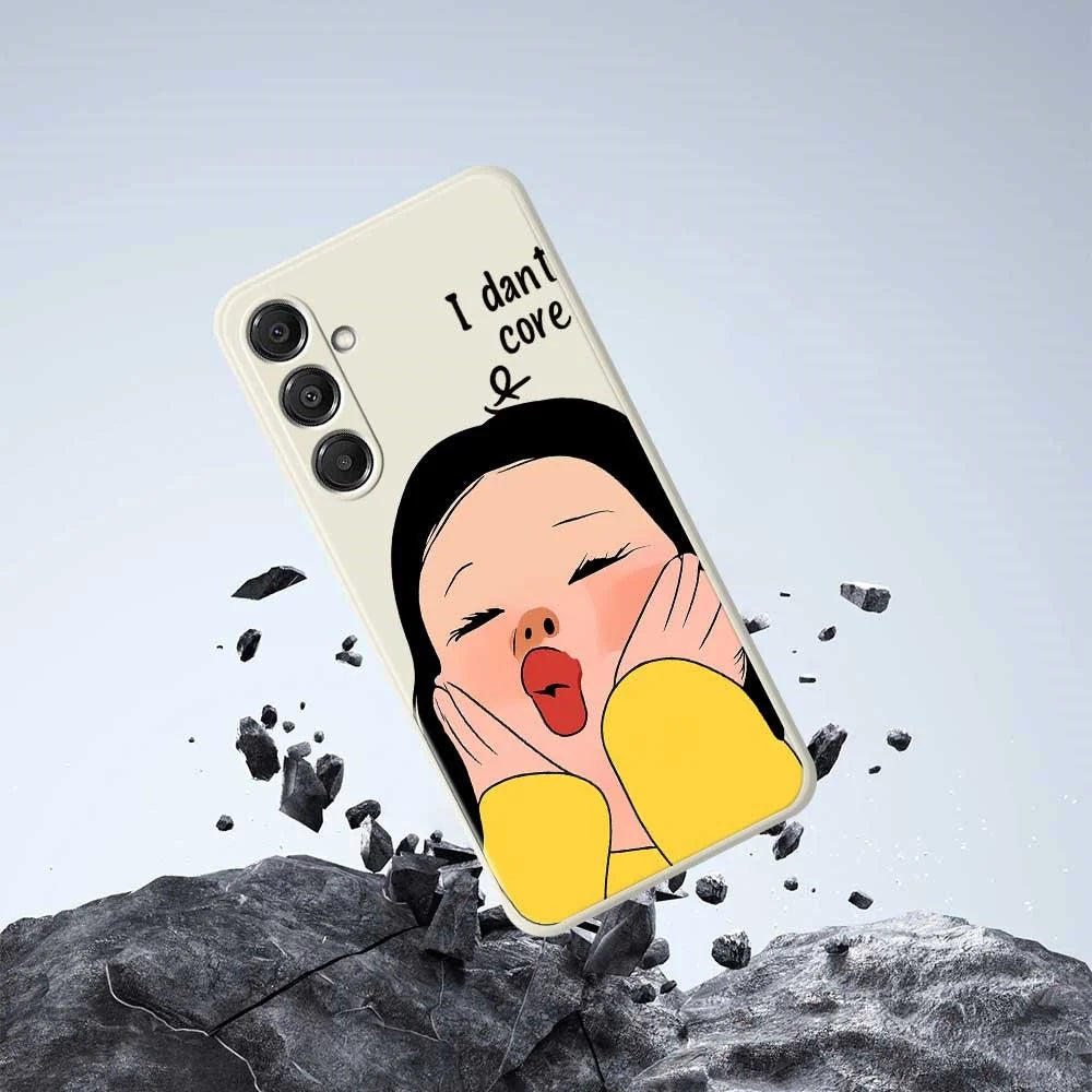 For Samsung Galaxy A16 5G  /  4G Case Girl Holding Face Pattern Printing Straight Edge TPU Phone Back Cover - Beige - 7