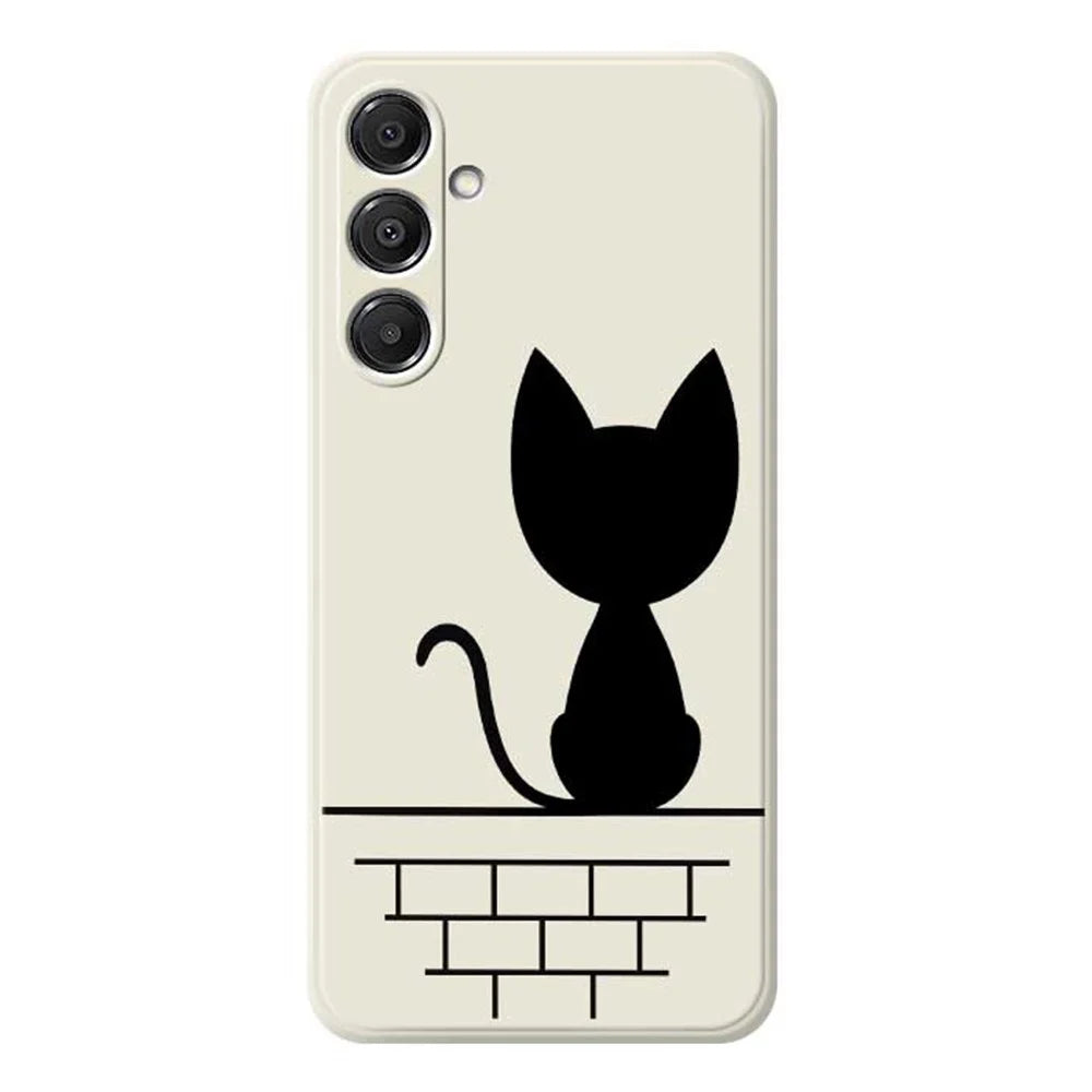 For Samsung Galaxy A16 5G  /  4G Case Black Cat on the Wall Pattern Printing Straight Edge TPU Phone Back Cover - Beige - 1