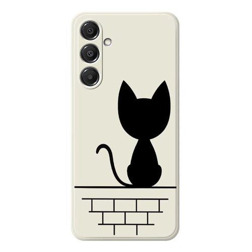 For Samsung Galaxy A16 5G  /  4G Case Black Cat on the Wall Pattern Printing Straight Edge TPU Phone Back Cover - Beige - 1