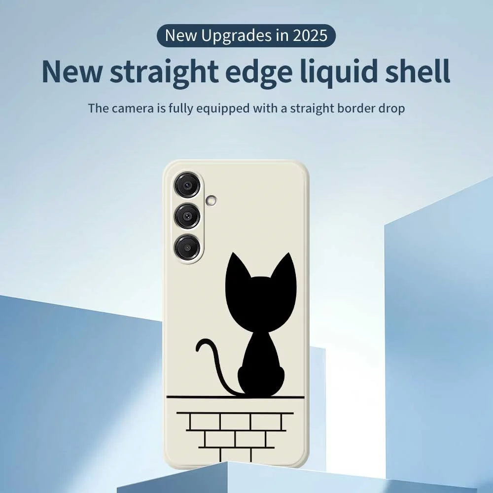For Samsung Galaxy A16 5G  /  4G Case Black Cat on the Wall Pattern Printing Straight Edge TPU Phone Back Cover - Beige - 3