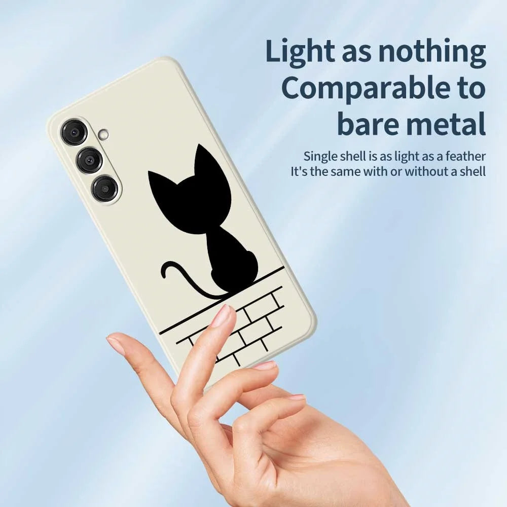 For Samsung Galaxy A16 5G  /  4G Case Black Cat on the Wall Pattern Printing Straight Edge TPU Phone Back Cover - Beige - 4
