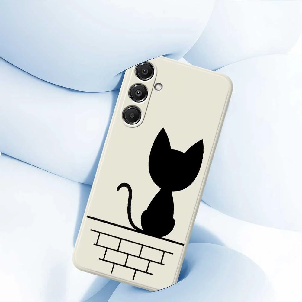 For Samsung Galaxy A16 5G  /  4G Case Black Cat on the Wall Pattern Printing Straight Edge TPU Phone Back Cover - Beige - 5