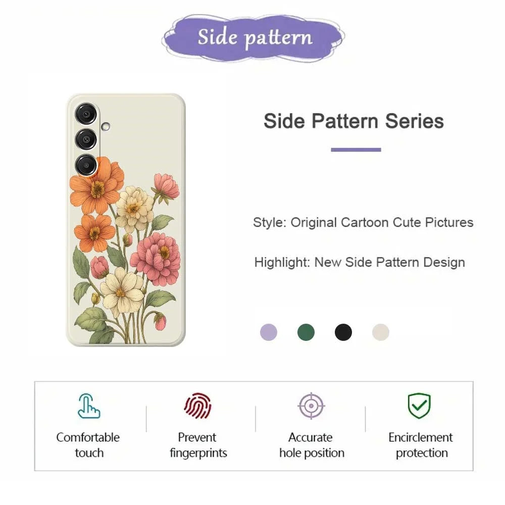 For Samsung Galaxy A16 5G  /  4G Case Beautiful Flowers Pattern Printing Straight Edge TPU Phone Back Cover - Beige - 2