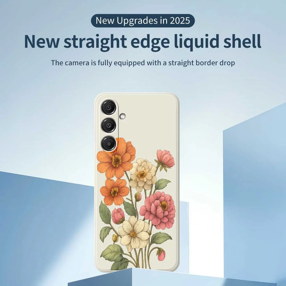 For Samsung Galaxy A16 5G  /  4G Case Beautiful Flowers Pattern Printing Straight Edge TPU Phone Back Cover - Beige - 3