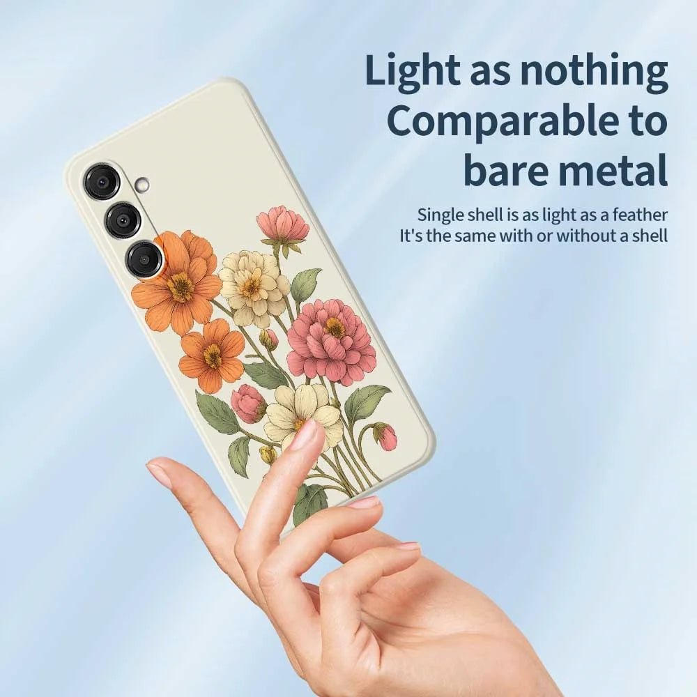 For Samsung Galaxy A16 5G  /  4G Case Beautiful Flowers Pattern Printing Straight Edge TPU Phone Back Cover - Beige - 4