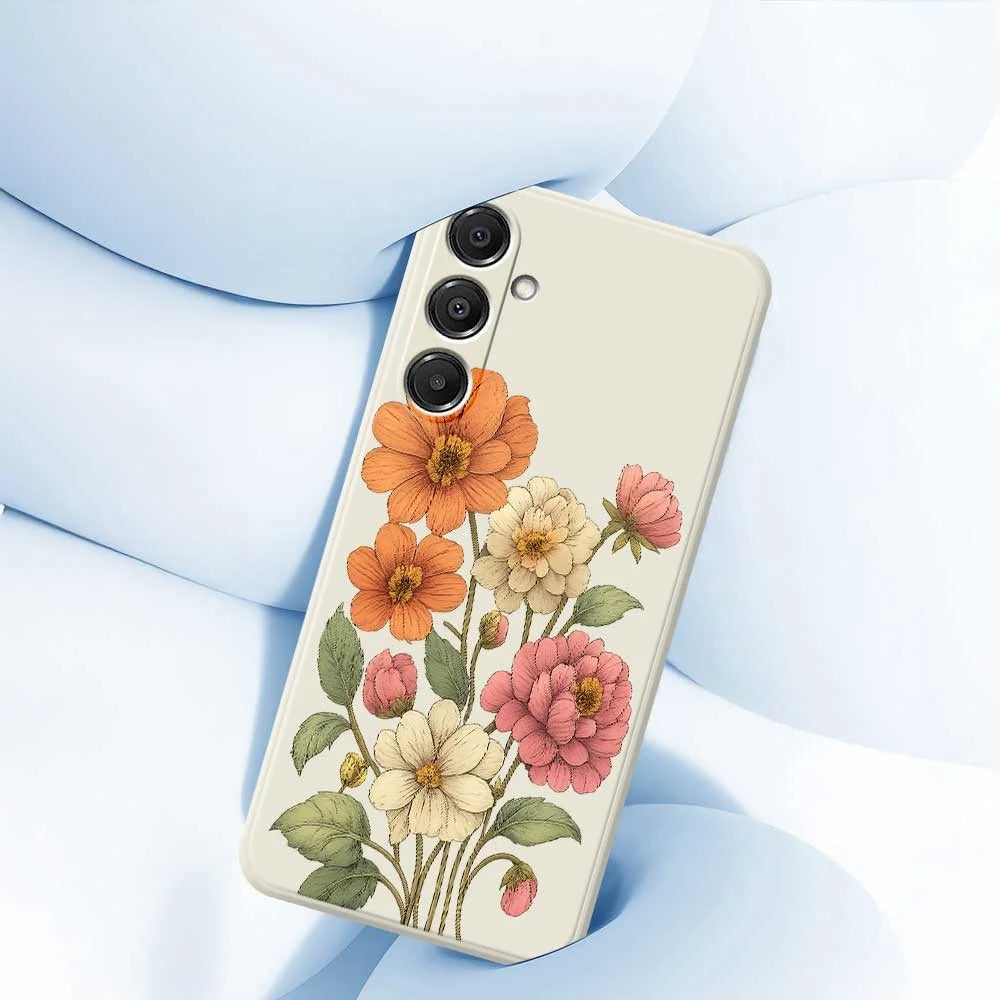For Samsung Galaxy A16 5G  /  4G Case Beautiful Flowers Pattern Printing Straight Edge TPU Phone Back Cover - Beige - 5
