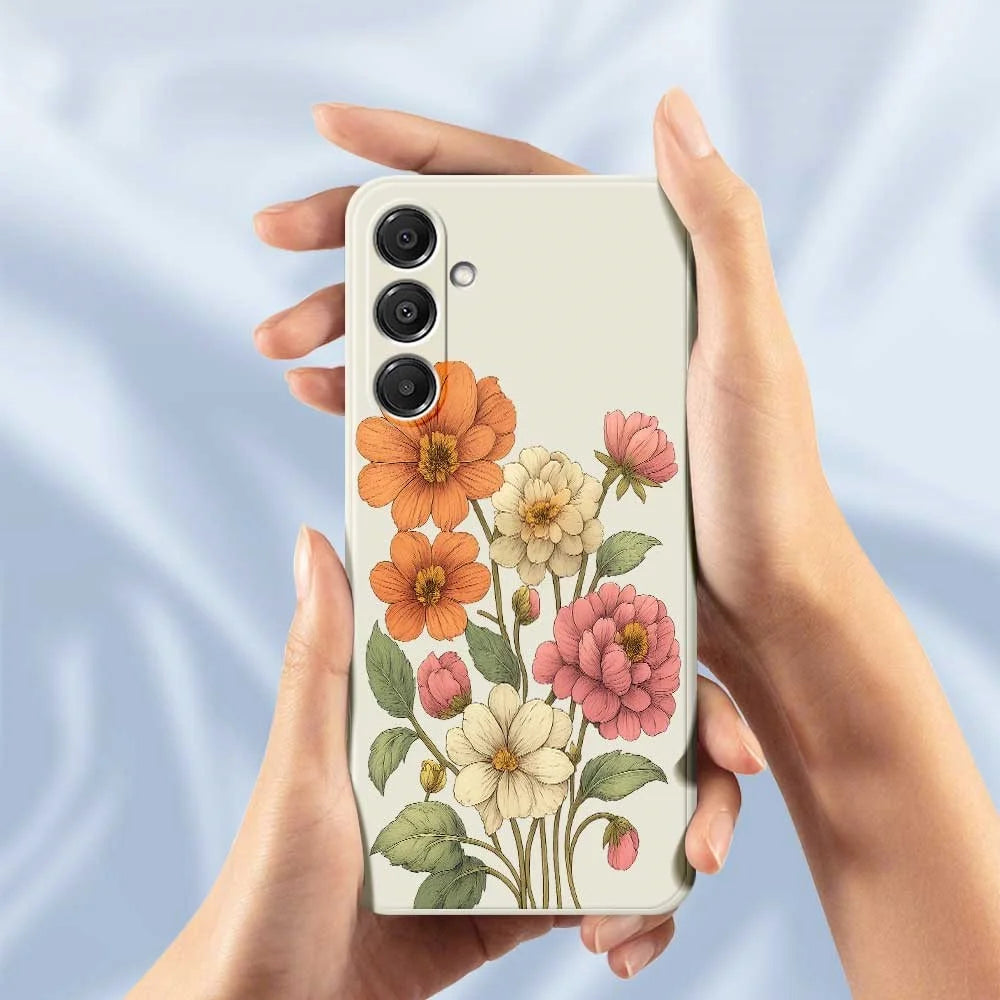 For Samsung Galaxy A16 5G  /  4G Case Beautiful Flowers Pattern Printing Straight Edge TPU Phone Back Cover - Beige - 6