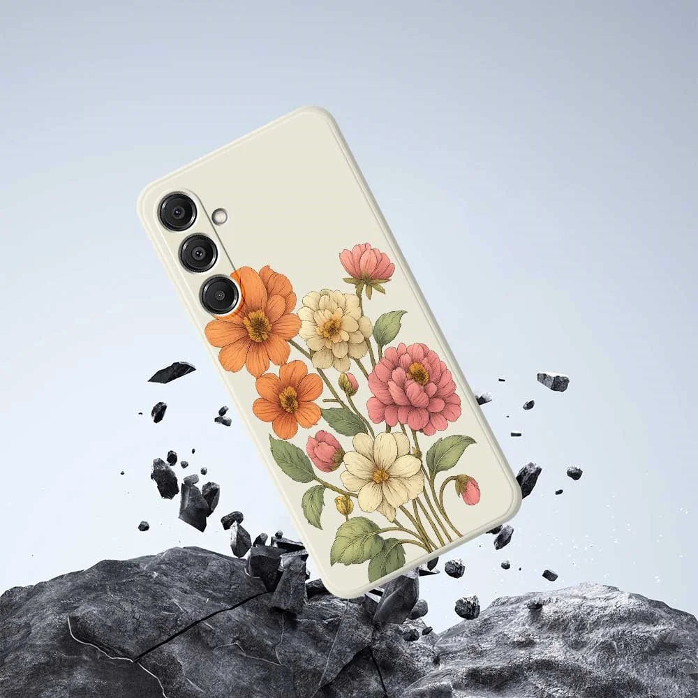 For Samsung Galaxy A16 5G  /  4G Case Beautiful Flowers Pattern Printing Straight Edge TPU Phone Back Cover - Beige - 7
