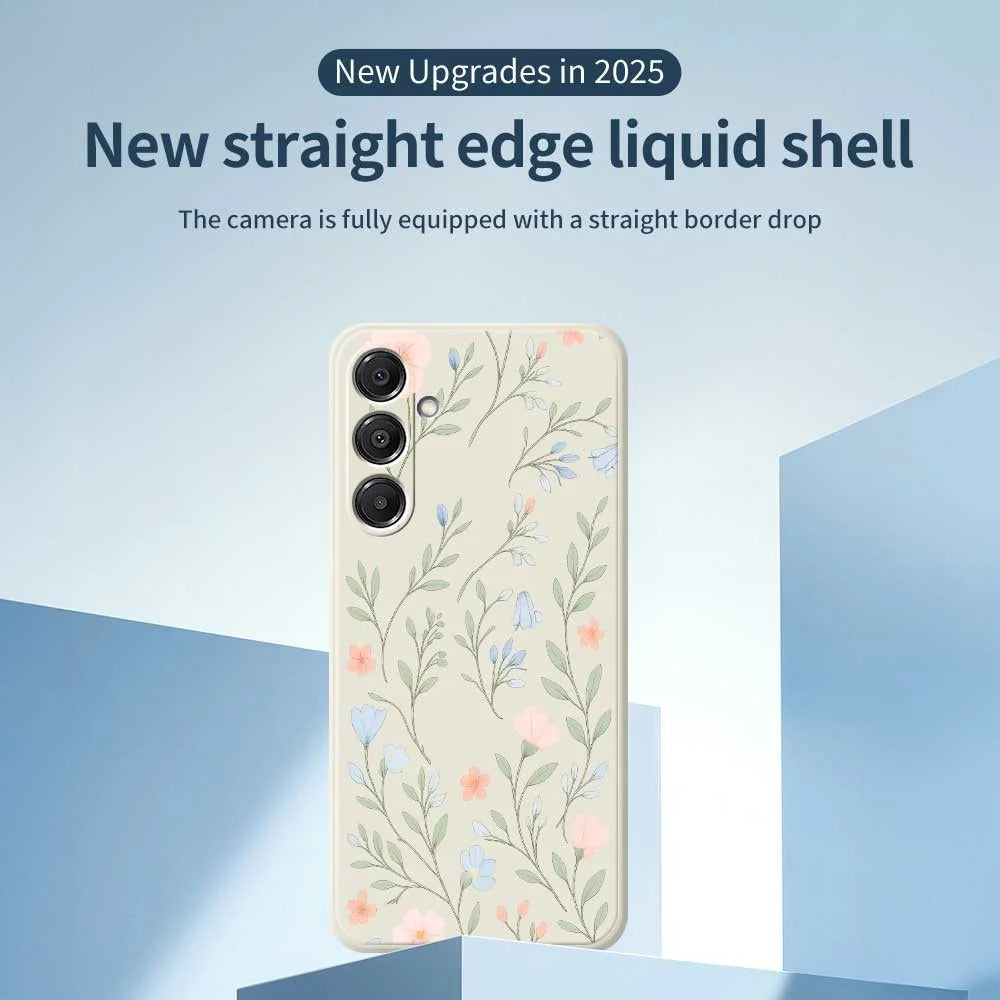 For Samsung Galaxy A16 5G  /  4G Case Pink Blue Flowers Pattern Printing Straight Edge TPU Phone Back Cover - Beige - 3