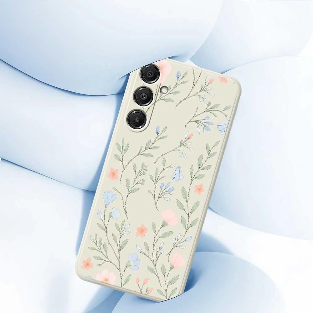 For Samsung Galaxy A16 5G  /  4G Case Pink Blue Flowers Pattern Printing Straight Edge TPU Phone Back Cover - Beige - 5