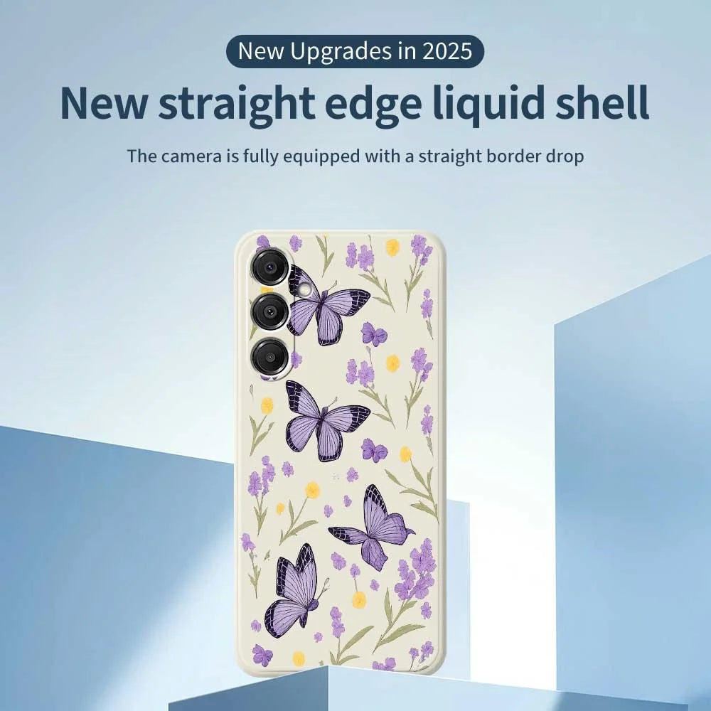 For Samsung Galaxy A16 5G  /  4G Case Purple Butterflies Pattern Printing Straight Edge TPU Phone Back Cover - Beige - 3