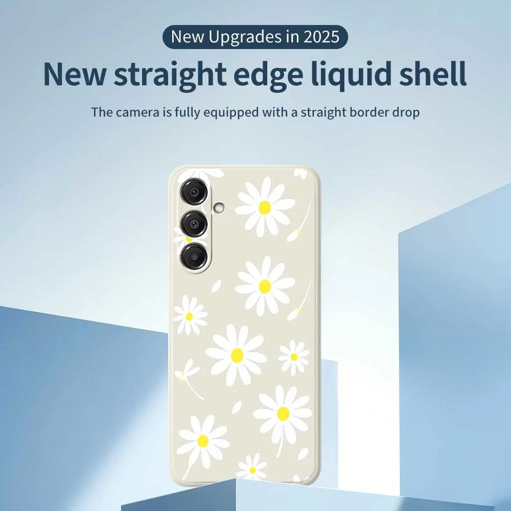 For Samsung Galaxy A16 5G  /  4G Case White Daisy Pattern Printing Straight Edge TPU Phone Back Cover - Beige - 3