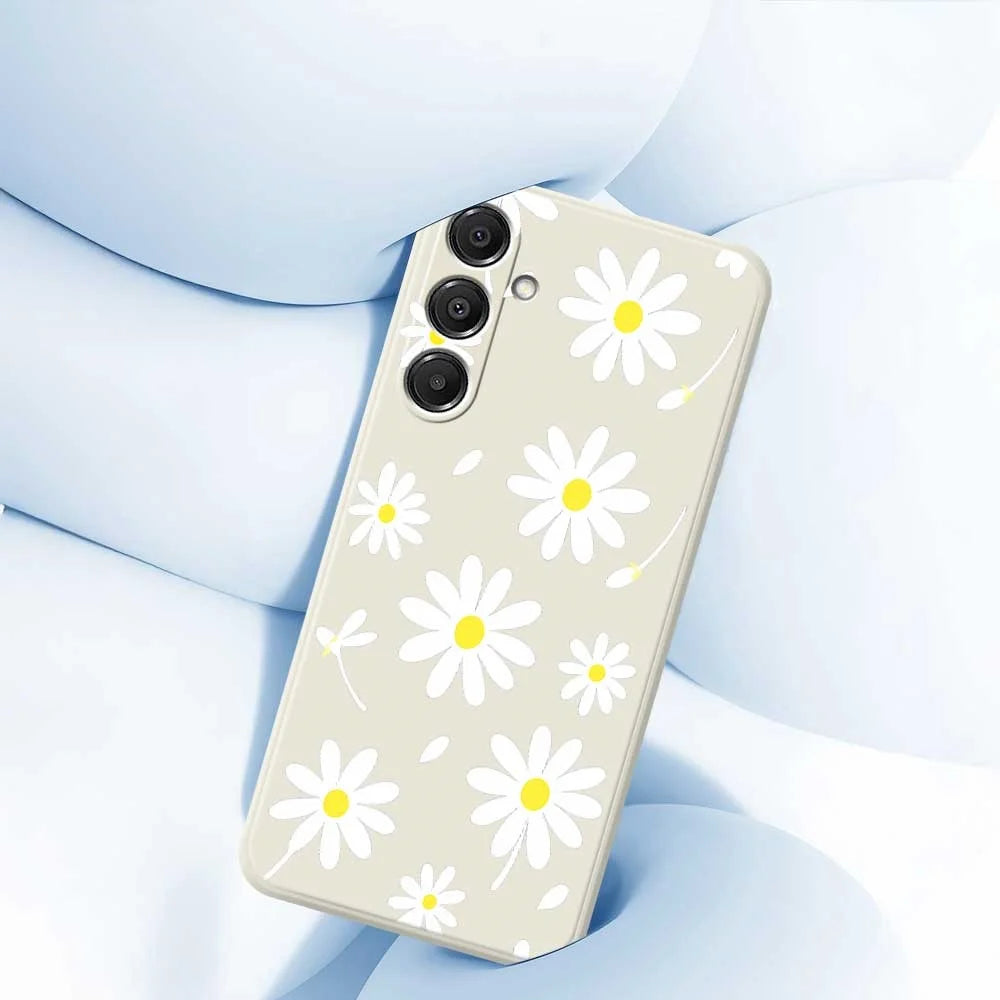 For Samsung Galaxy A16 5G  /  4G Case White Daisy Pattern Printing Straight Edge TPU Phone Back Cover - Beige - 5