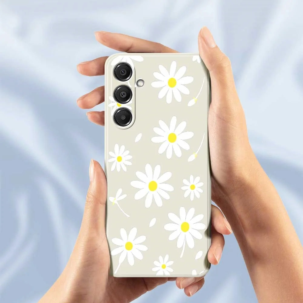 For Samsung Galaxy A16 5G  /  4G Case White Daisy Pattern Printing Straight Edge TPU Phone Back Cover - Beige - 6