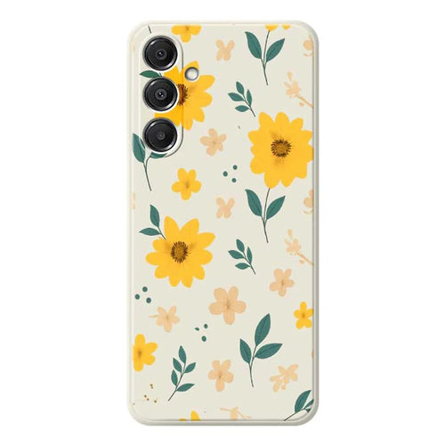 For Samsung Galaxy A16 5G  /  4G Case Yellow Floral and Leaves Pattern Printing Straight Edge TPU Phone Back Cover - Beige - 1